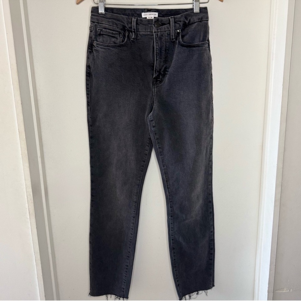 Good American Dark Gray Straight Leg Jeans
